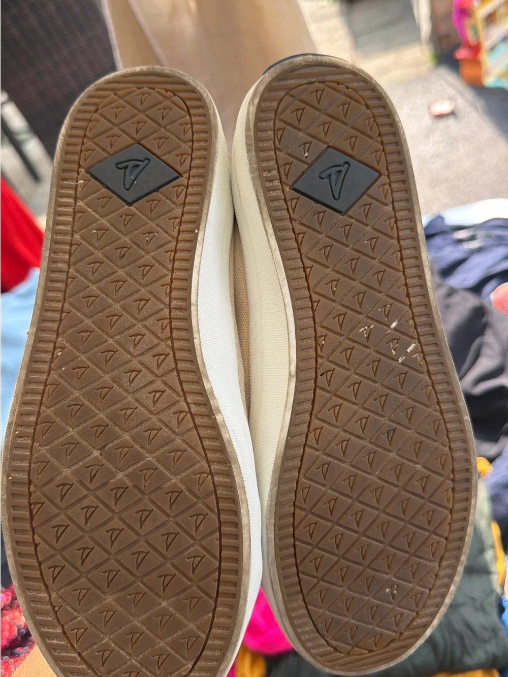 Sperry Men’s Canvas Boat Shoes in Beige with Brown Laces